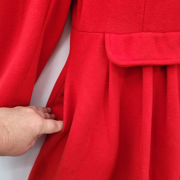 Shi Long Fashion Vintage Red double breasted Faux Fur Collar Peplum Swing Coat - Picture 8 of 14